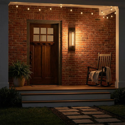 Industrial Outdoor Porch Wall Light Sconce Set Of 2 In Matte Black 18 Inch Vintage Exterior Lighting Fixture mounted by front door