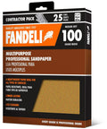 Heavy Duty 100 Grit Multi Purpose Sandpaper Sheets 9 By 11 Inch Pack Of 25 shown in retail packaging with brown sheet visible