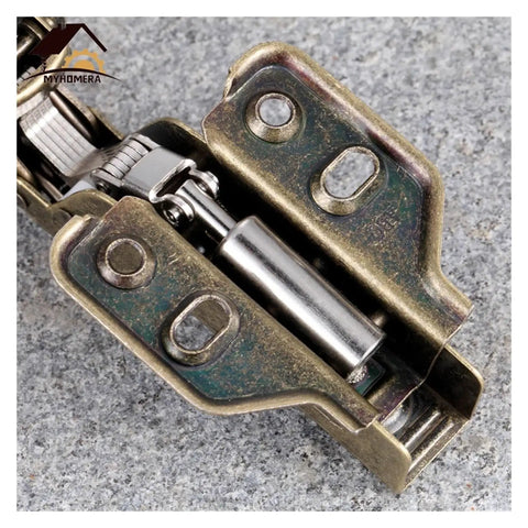 Close-up of Hydraulic Cabinet Hinges With Dampers No Squeak Soft Close For Wardrobe And Cupboard Doors copper core half overlay