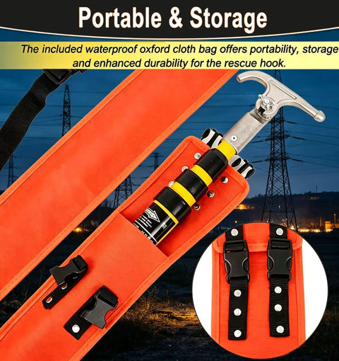 Insulated Rescue Hook With Retractable Fiberglass Pole For Live Line Work Lightweight Electrical Safety Tool For Power Stations Utilities Crew And Factory Maintenance In Hazardous Environments in orange storage bag