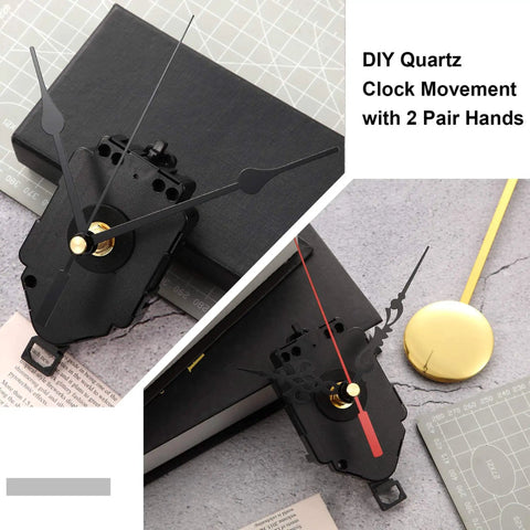 Quartz Pendulum Clock Movement Kit With Two Pairs Of Hands And Pendulum, DIY Clock Repair Parts Set In Black Metal Box