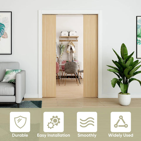 8 Ft Double Pocket Door Track Kit With Concealed Sliding System, Two 44.69 Inch Rails For 48 Inch Double Door Width