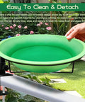 Heavy Duty Deck Mount Bird Bath And Feeder Combo With Snap Lock Railing Clamp, Detachable Green Gradient Basin being lifted for cleaning.