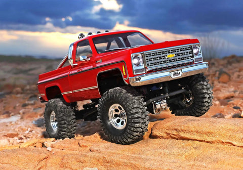 Scale And Trail Crawler With 1979 Chevrolet K10 Body In One Eighteen Scale 4x4 Electric Truck with realistic Chevy details on rocks