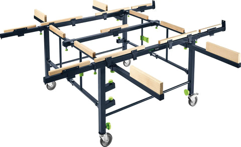 Beast Mobile Saw Table And Work Bench STM 1800 205183 for sheet material cutting, metal frame with wheels and wooden supports.