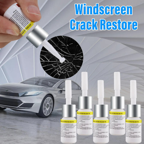 5 Pack Windshield Chip Repair Kit Quick Fix With Glass Repair Resin Liquid For Auto Glass bottles with car and crack illustration