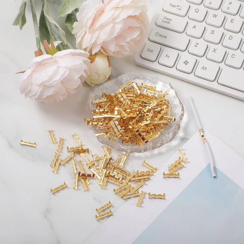 200 Pieces U Shape Copper Ring Terminals Open Barrel Brass Crimp Connectors on marble surface