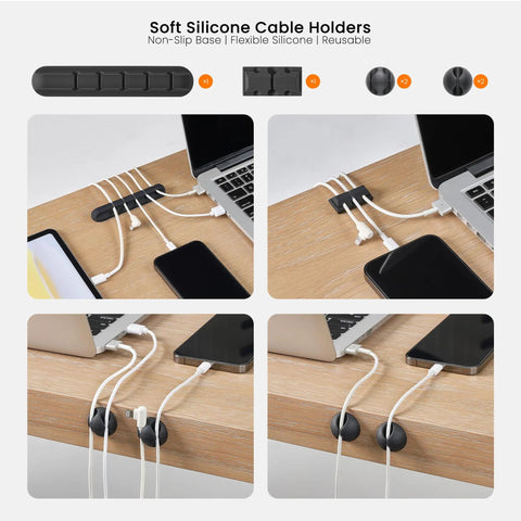 Dope 316 Piece Cable Management Organizer Kit with soft silicone cable holders in use on a desk for neat wire setup