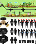 Easy Install Drip Irrigation Kit For Garden With Long Main And Branch Tubing Brass Splitter And Quick Connect, Kit Layout