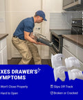 Heavy Duty Replacement Range Oven Drawer Glide Kit Includes Front and Rear Slides Fits Parts 3051162 and 3051163 shown during installation.