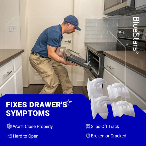 Heavy Duty Replacement Range Oven Drawer Glide Kit Includes Front and Rear Slides Fits Parts 3051162 and 3051163 shown during installation.