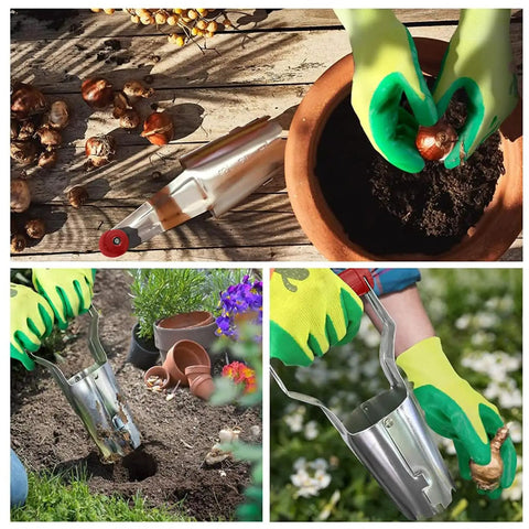 Bulb Planter With Depth Markers Automatic Soil Release Transplanter For Planting Tulips Daffodils Dahlias And More Easy No Sweat Gardening Tool That Makes Digging And Replanting A Breeze