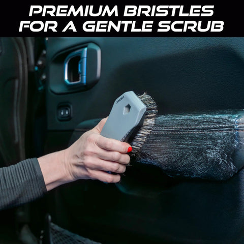 Leather Cleaning Brush With Horsehair Bristles For Car Interior And Home Use, Gently Scrubs Leather Seats Dash And Upholstery, Ergonomic 6.5 Inch Handheld Tool Gray on car leather seat