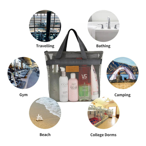 Mesh Shower Caddy Bag Portable Hanging Toiletry Organizer with Zipper for Travel Gym Swimming Camping College Dorms and Beach