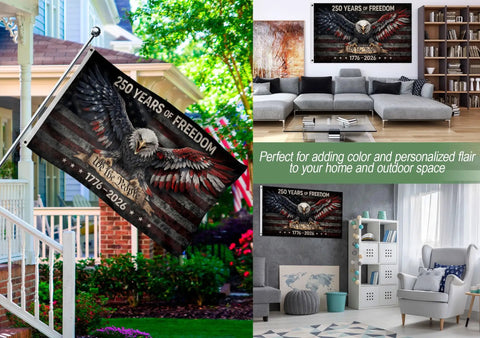 Two Sided 3 By 5 Ft American Flag For 250th Anniversary, Printed On Both Sides, Durable Polyester Eagle Banner, home and yard display