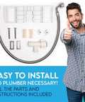 Easy install kit for Dual Nozzle Manual Bidet Toilet Seat For Round Toilets With Soft Close Lid, components and person giving thumbs up