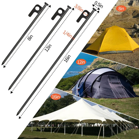 Heavy Duty Forged Steel Tent Stakes 8 Inch Kit With Storage Bag 8 16 32 Pack Camping Gear used for staking tents in various terrains