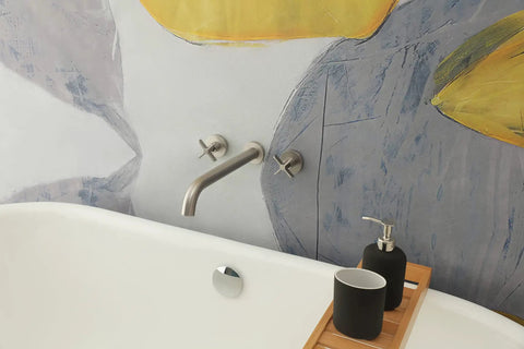 Wall Mount Tub Filler With Two Cross Handles, Extra Long 11 Inch Spout, High Flow Tub Faucet With Nickel Brushed Finish over bathtub