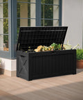 120 Gallon Resin Deck Box Waterproof Outdoor Storage Box For Patio Furniture, Garden Tools And Pool Gear, Large Imitation Wood Look, Black
