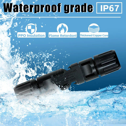 24 Pack Solar Panel Cable Connectors, Male And Female IP67 Waterproof, close-up of connector with water resistance details