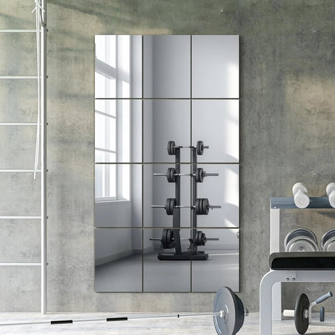 12 Pack 16 By 12 Inch Wall Mirror Tiles For Home Gym Garage Bedroom Living Room Over The Door With Adhesive Tape And Glue