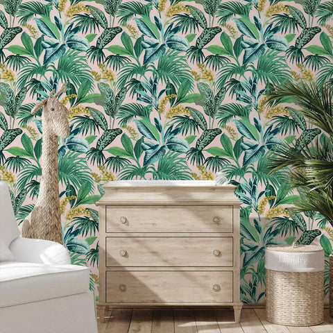 Pink Botanical Havana Palm Peel And Stick Wallpaper With Self Adhesive Removable Grasscloth Look Texture For Accent Walls And Diy Decor 20.5 In By 16.5 Ft Made In The USA
