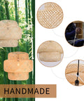 Bamboo Pendant Light Fixture For Kitchen Island With Handmade Weave Lampshade Natural Chandelier Hanging Ceiling Lighting, details shown.