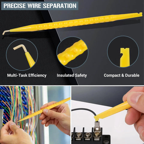 Upgraded 6 Piece Cable Splicer Kit showing yellow spudger used for precise wire separation