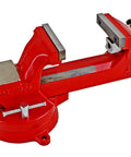 Heavy Duty 4 Inch Bench Vise Built Tough With 130,000 PSI Austempered Ductile Iron, 360 Degree Interlocking Swivel Base, Replaceable Machinist And Pipe Jaws, 2 Lockdowns, Red