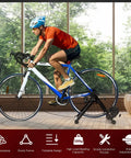Cyclist using Magnetic Bike Trainer Stand For Indoor Cycling And Home Gym Use Foldable Stationary Bicycle Roller With Dual Lock System