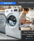 Tough As Nails Dryer Drum Support Roller Shaft Kit With Upgraded Front And Back Rollers in a home laundry setting.