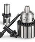 Heavy Duty 1/2 Inch Magnetic Drill Chuck With 3/4 Inch Weldon Shank Adapter Includes Chuck Key For 1/32 To 1/2 Inch Capacity Drill Press Chuck Converter Tool For Magnetic Drills And Metalworking, showing chuck, shank, and key.