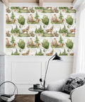 Peel And Stick Wallpaper With Cute Animals In A Green Forest Self Adhesive Wall Mural Matte Finish Repositionable And Durable