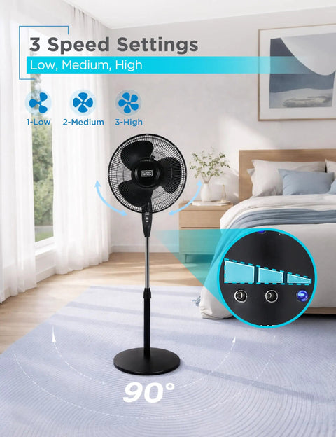 16 Inch Stand Fan With Pedestal Base Height Adjustable Remote Control Touch Panel Free Standing 90 Degree Oscillation