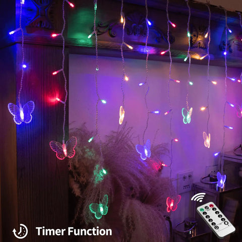 Butterfly Curtain Lights 13ft 96 LED Fairy String With Remote 8 Modes Multicolor Vibe for rooms or events, USB powered