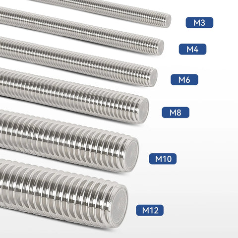 M3 stainless steel fully threaded rods with nuts, 24 pcs, 26mm length, right-hand threads