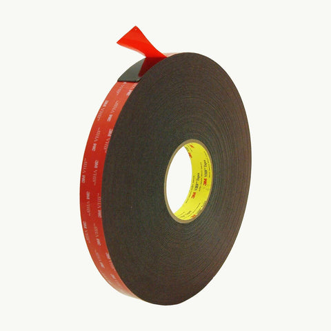 Single roll heavy duty VHB mounting tape 1/2 in x 15 ft Black, double-coated acrylic foam adhesive on a black roll with red liner