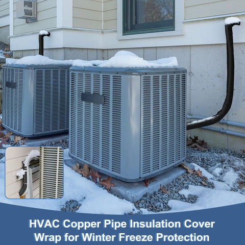Outdoor Copper Pipe Insulation Cover 72 By 10.2 Inches Heavy Duty Weatherproof Foam Sleeve For Central Air Conditioner And Heat Pump Lines Flexible Insulation Wrap Black 1 Piece attached to AC unit