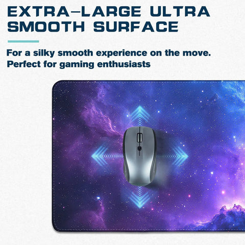 Galaxy Space XXL Gaming Mouse Pad 31.5 x 11.8 Inch Large Desk Mat with Smooth Surface Non Slip Rubber Base Stitched Edges