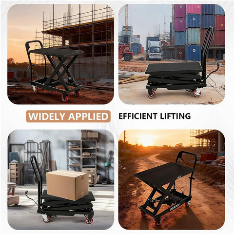 Heavy Duty Hydraulic Lift Table Cart Manual Scissor Platform No Sweat Foot Pump Operation Non Slip Pad Rock Solid Steel Frame Locking Caster Wheels Smooth Raises For Garage Shop Daily Grind