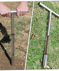 Stainless Steel Soil Sample Probe Tool With T Handle For Easy Field Soil Sampling shown in use and on grassy ground