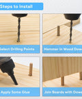 Steps to install using Fluted Wood Dowels Kit 225 Pcs Hardwood Dowel Pins Set For Woodworking And DIY Projects, Furniture Repair, Cabinet Making, Eight Size Dowel Set With 1/4 x 1-3/16, 1/4 x 1-1/2, 1/4 x 2, 5/16 x 1-3/16, 5/16 x 1-1/2, 5/16 x 2, 3/8 x 1-1/2, 3/8 x 2