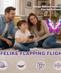Family playing with Flying RC Butterfly Drone With LED Light And Realistic Bionic Wing Flap Motion, sensor assisted control