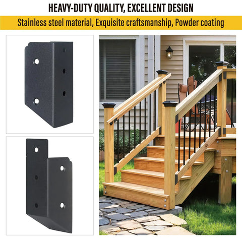 Rock Solid 35 Degree 201 Stainless Steel Deck Railing Connectors Fit 2 By 4 Lumber Black Powder Coated Heavy Duty Outdoor Stair Bracket Pair No Sweat Setup Corrosion Resistant Deck Hardware on deck steps.