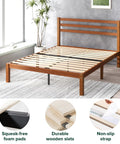 Full Size Bamboo Platform Bed Frame With Sleek Slatted Headboard Hassle Free Quick Setup showing slats and sturdy construction.