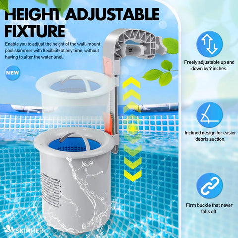 Above Ground Pool Surface Skimmer Automatic Top Of Water Skimmer With Wall Mount Easy Install Removable Skimmer Basket and Floating Pool Filter