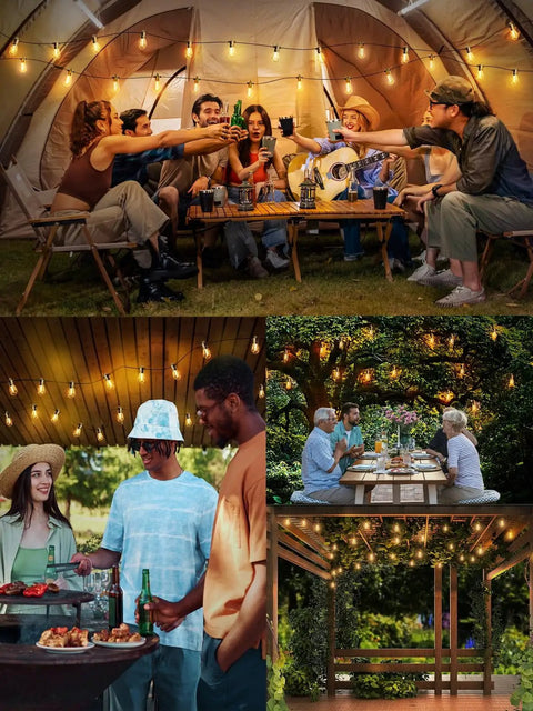 Outdoor String Lights 200 Ft Two 100 Ft Runs Waterproof IP65 LED Bulbs Shatterproof Easy Setup for patio and backyard parties