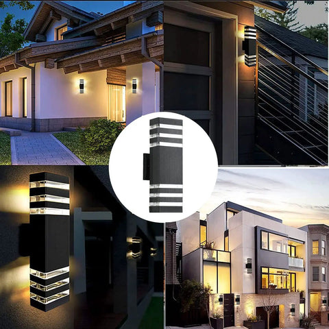15 Inch LED Up And Down Outdoor Wall Light With Aluminum Housing 18W 4000K Day White IP65 Waterproof Exterior Wall Mount Lamp 1800 Lumens Bright Durable Patio Porch Garden Lighting on house facades.