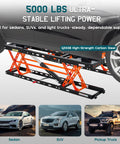 Heavy Duty Portable Car Lift For Home Garage Shop With Hella Tough Carbon Steel Construction And Dual Safety Locks Easily Raises Sedans And Light Trucks Up To Five Thousand Pounds Smoothly with Q355B steel.
