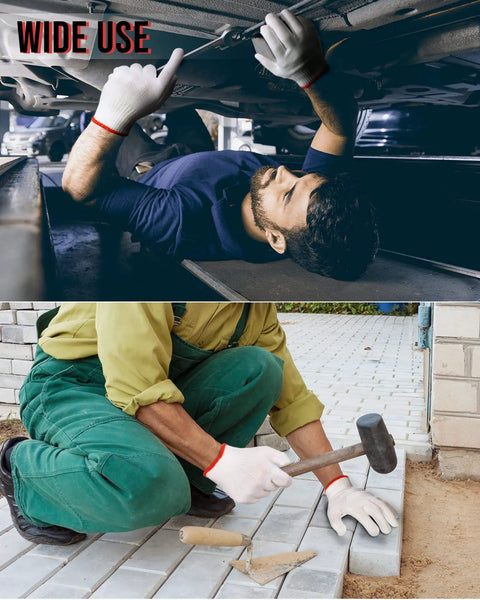 Mechanic and mason wearing 36 pairs work gloves with white polyester liners, non slip and launderable, durable construction gloves for men and women.